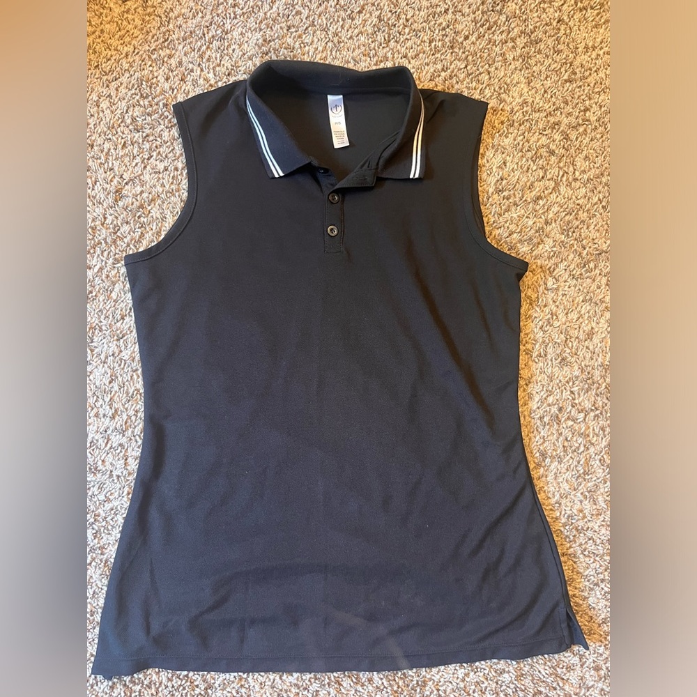 Black Fitted Sleeveless Polo Tank